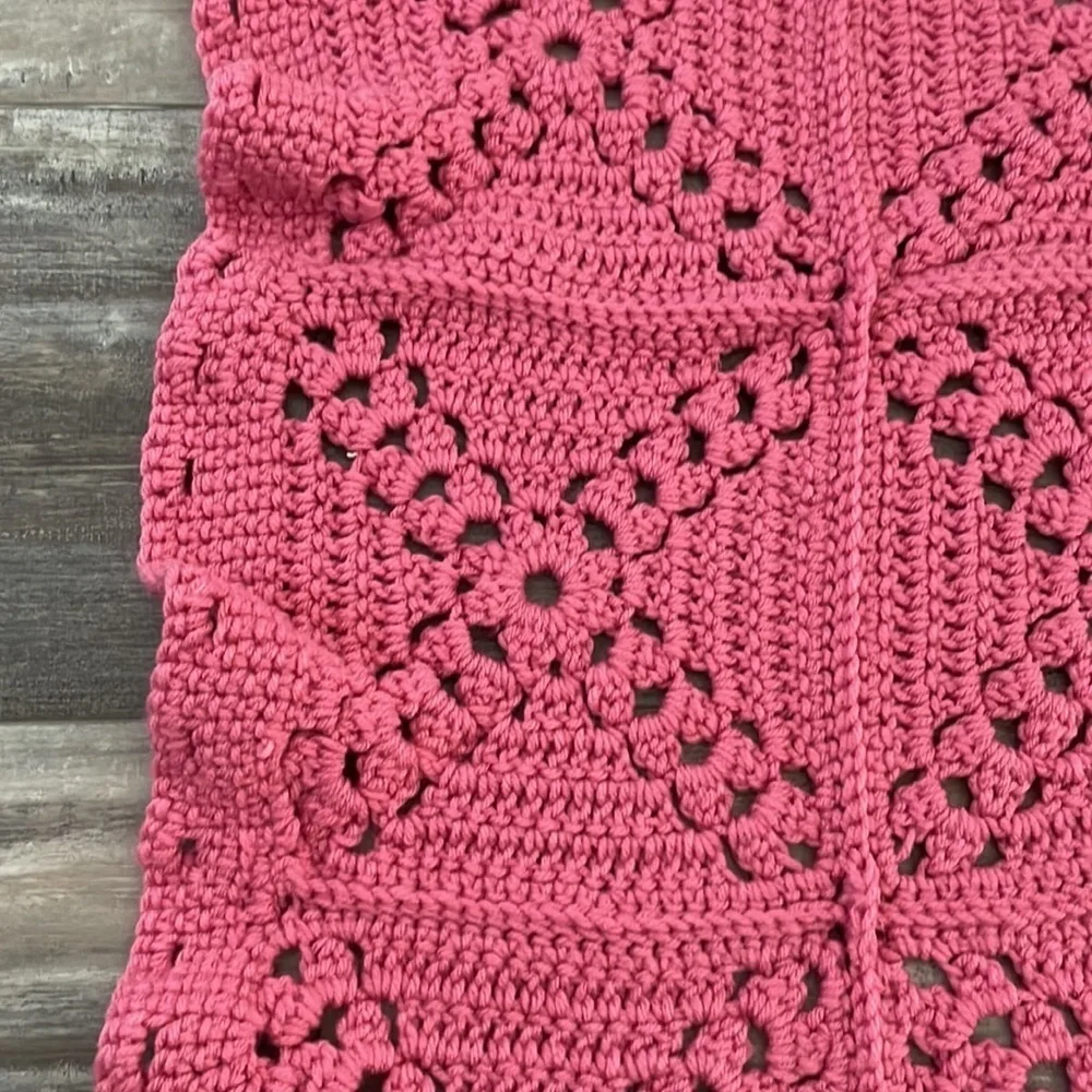 Handmade Granny Square Afghan 56x66 Blanket Pink Crochet